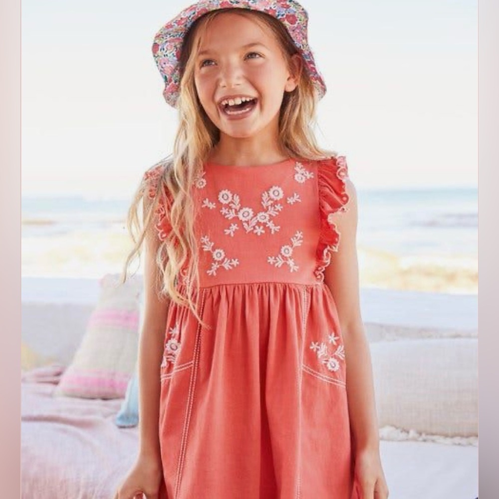 Embroidered Coral Dress